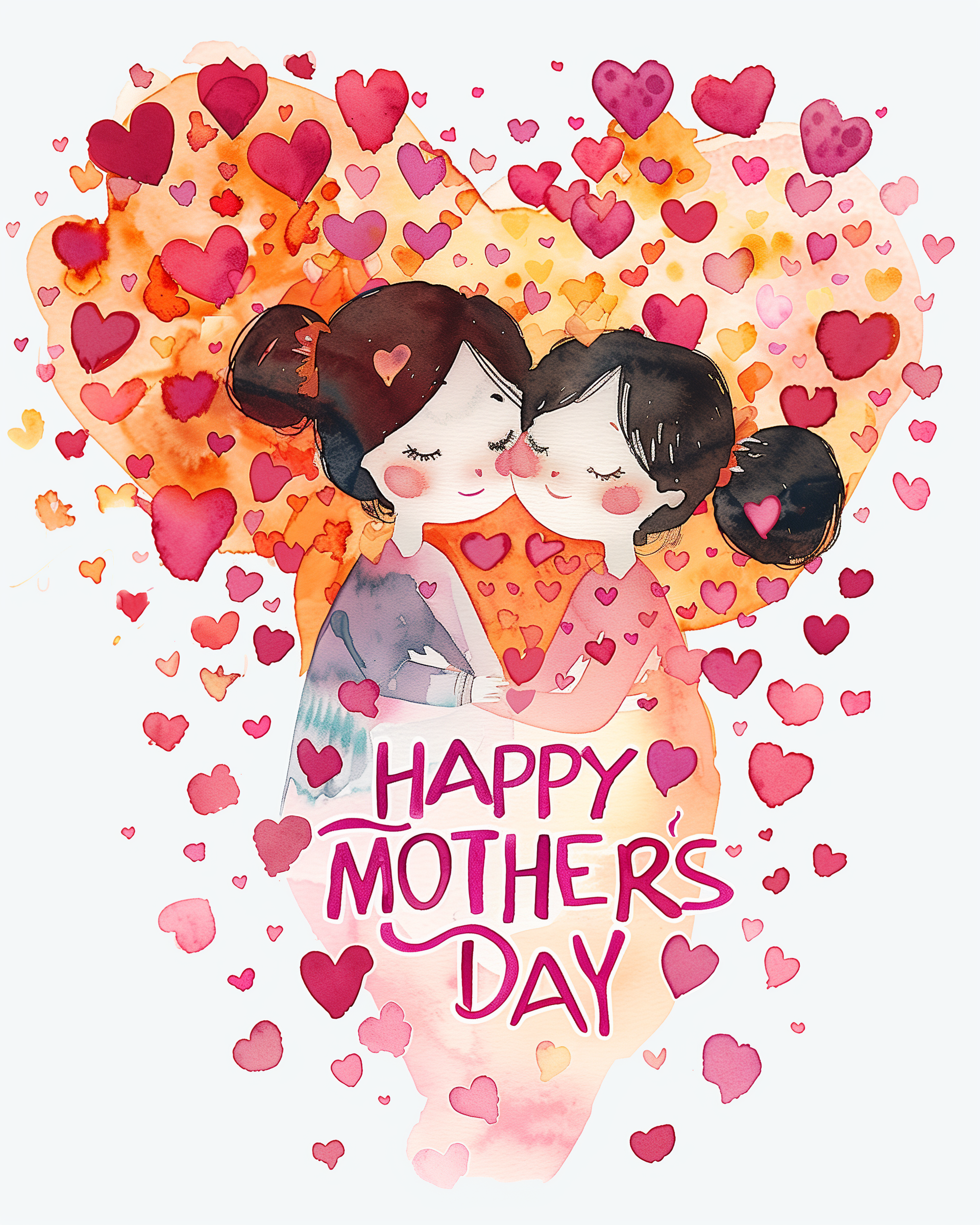A paint-by-numbers kit depicting a mother and child embracing surrounded by a multitude of hearts, with the text 'Happy Mother's Day'.