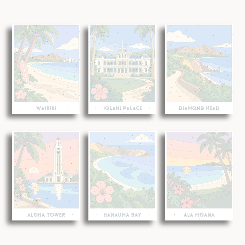 Honolulu travel poster mini paint by numbers collection