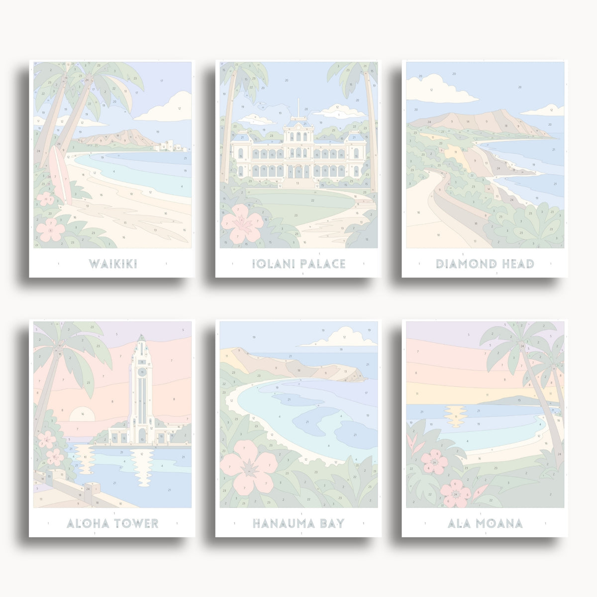 Honolulu travel poster mini paint by numbers collection