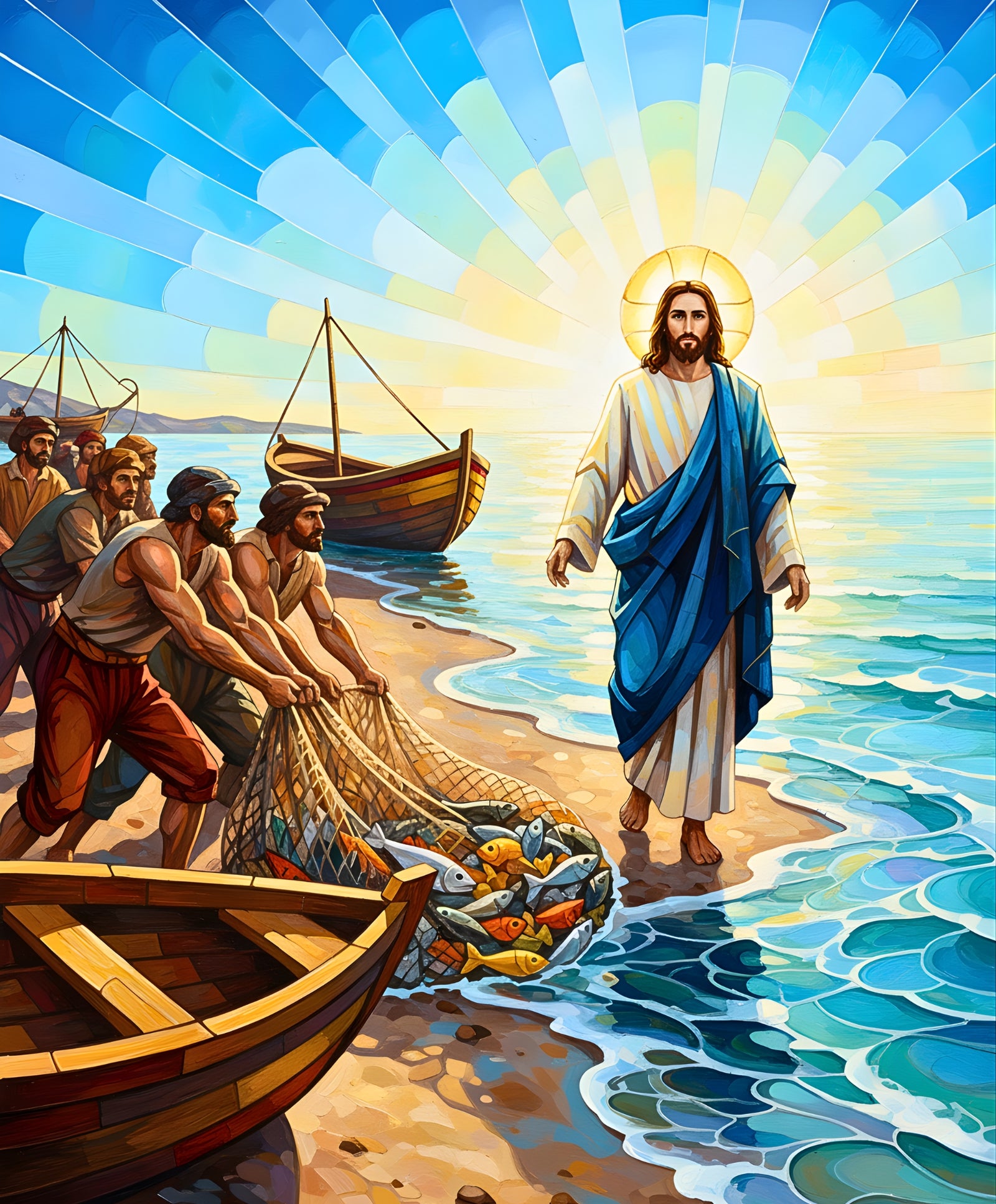 Jesus and the Fishermen paint by numbers artwork