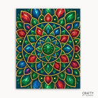 Colorful mandala design on a white background with 'Crafty by Nature' branding.