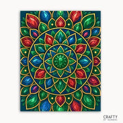 Colorful mandala design on a white background with 'Crafty by Nature' branding.