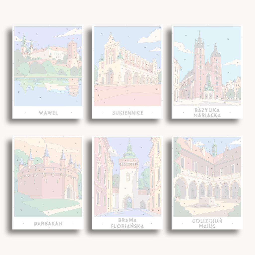Krakow travel poster mini paint by numbers collection