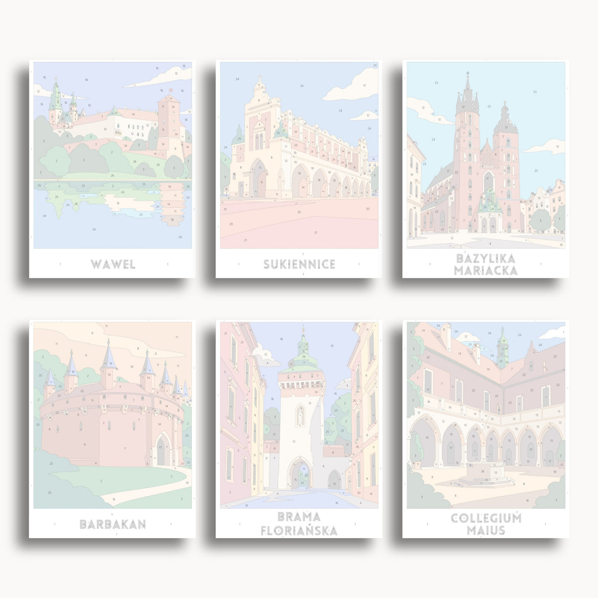 Krakow travel poster mini paint by numbers collection