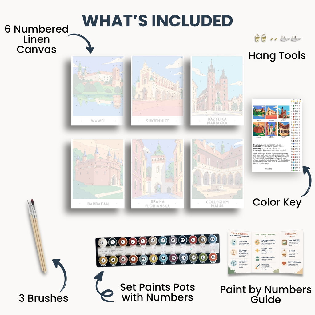 Krakow travel poster mini paint by numbers collection