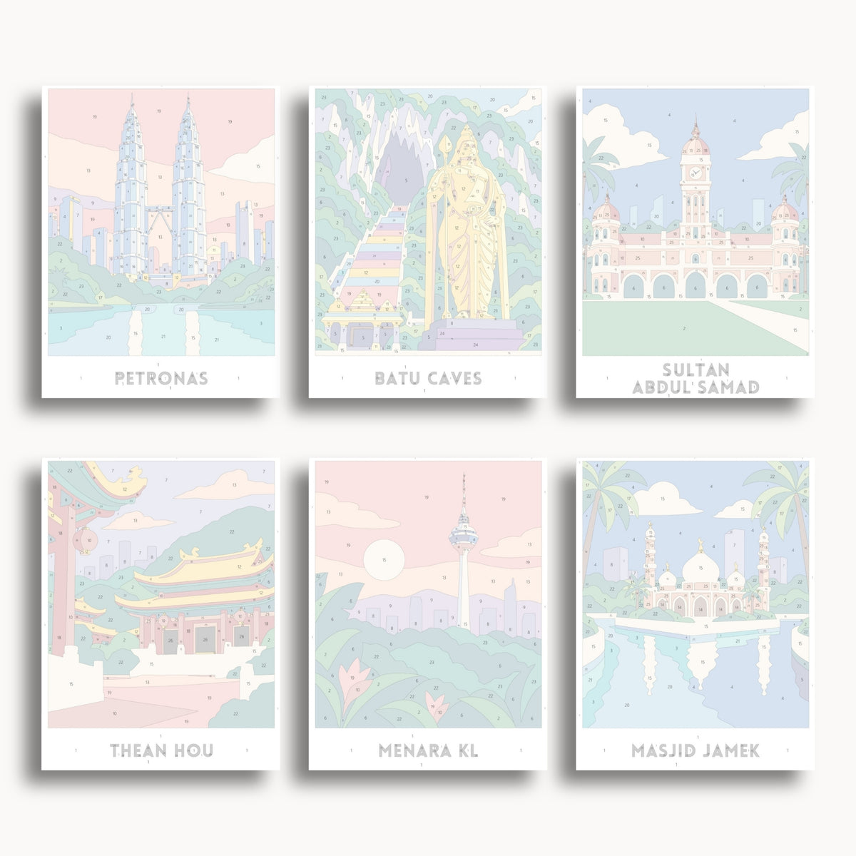 Kuala Lumpur travel poster mini paint by numbers collection