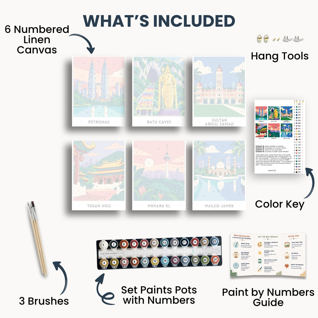 Kuala Lumpur travel poster mini paint by numbers collection