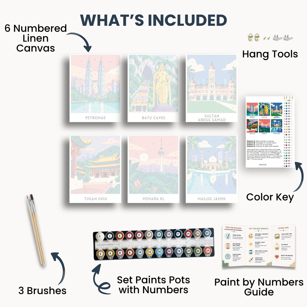 Kuala Lumpur travel poster mini paint by numbers collection
