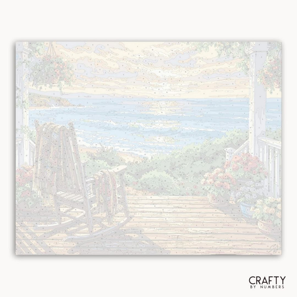 Pastel-colored landscape with a wooden fence and trees, featuring the brand 'Crafty by Numbers'.
