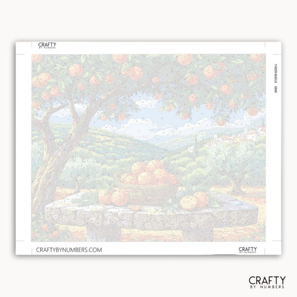 Framed artwork of a landscape with trees and a bench, featuring the brand 'Crafty by Numbers'.