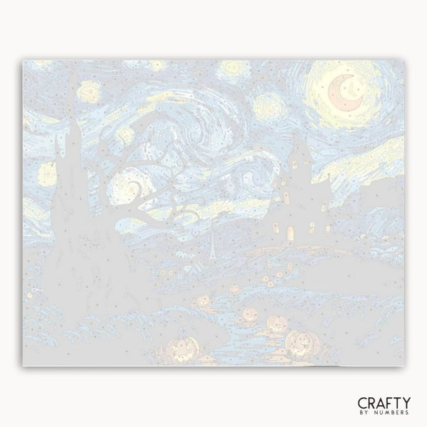 Holographic paper with starry night design and 'Crafty by Numbers' branding.