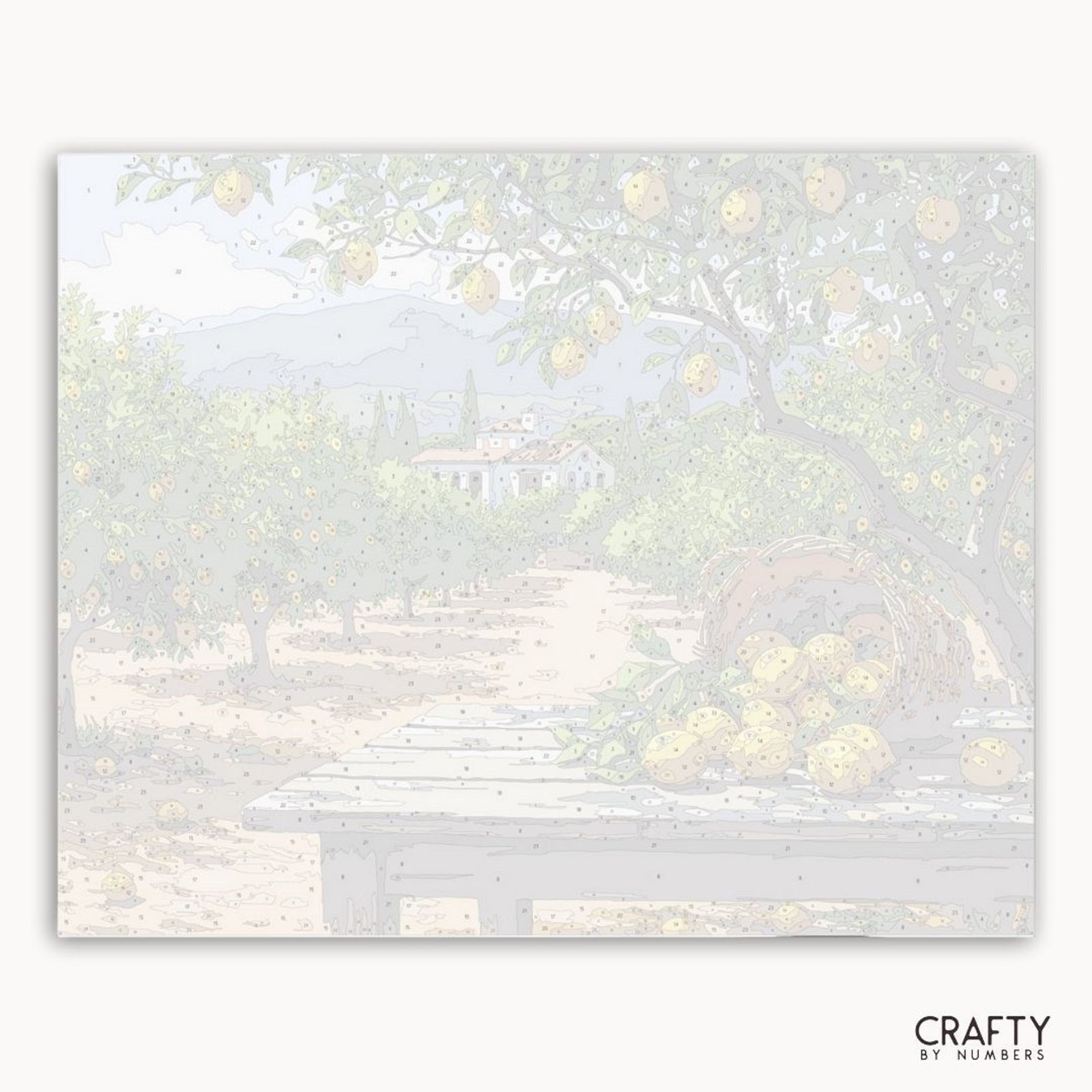 White paper with a subtle tree pattern and 'Crafty by Numbers' branding.