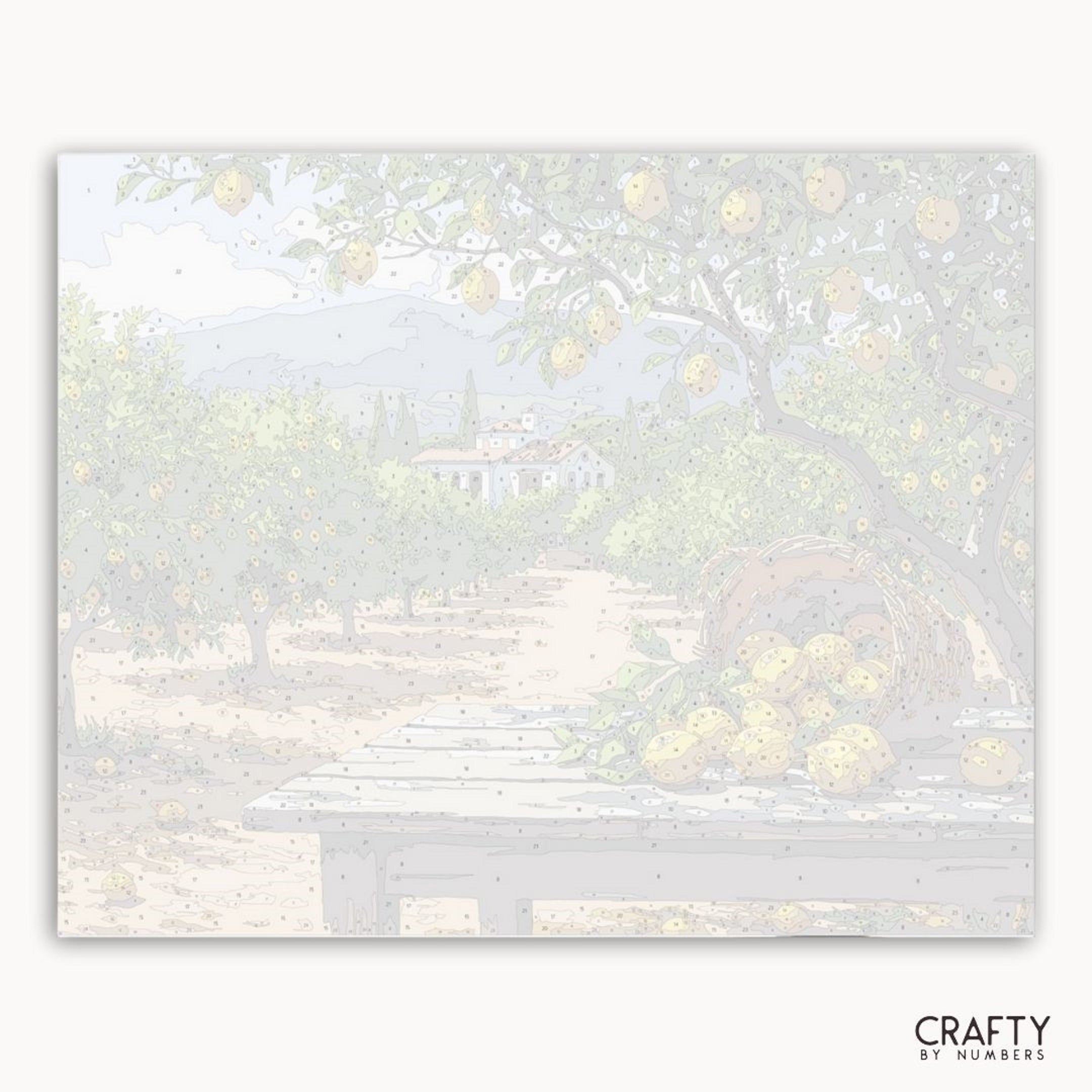 White paper with a subtle tree pattern and 'Crafty by Numbers' branding.