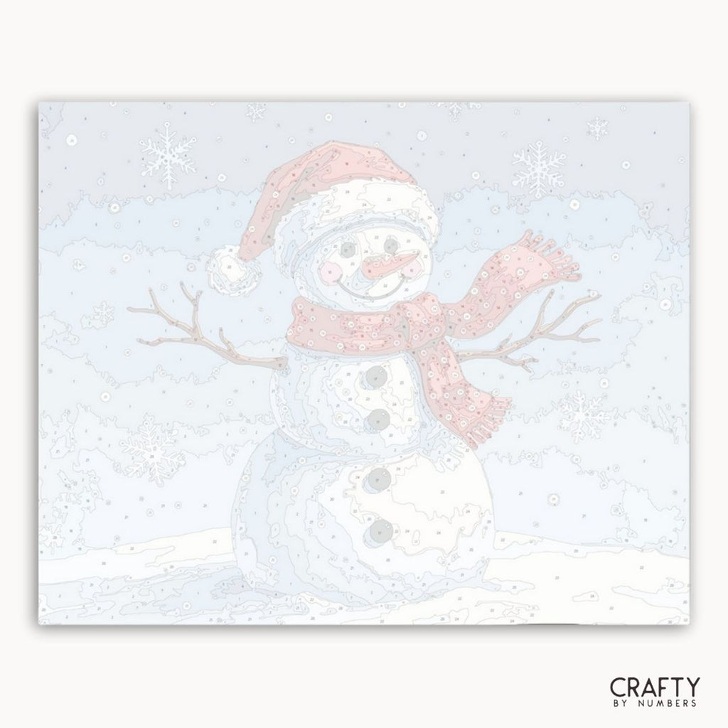Numbered canvas preview for Snowman Smiles, showing the outlined painting sections.