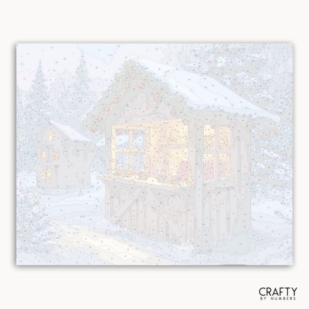 Numbered canvas preview for Warm Sips in Winter, showing the outlined painting sections.