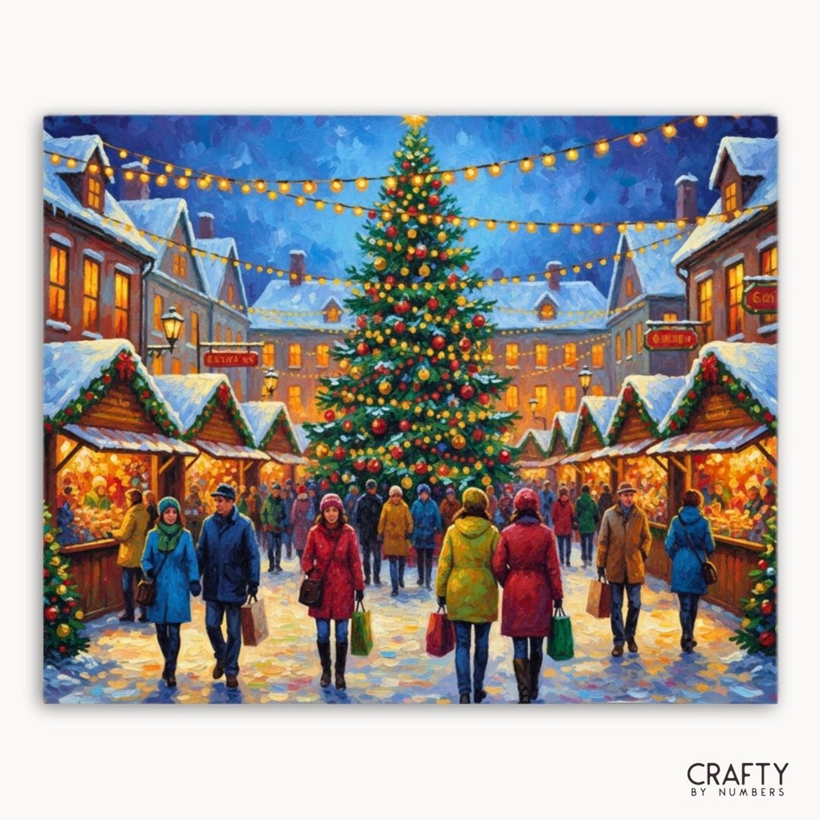 The Christmas Market Glow paint by numbers artwork