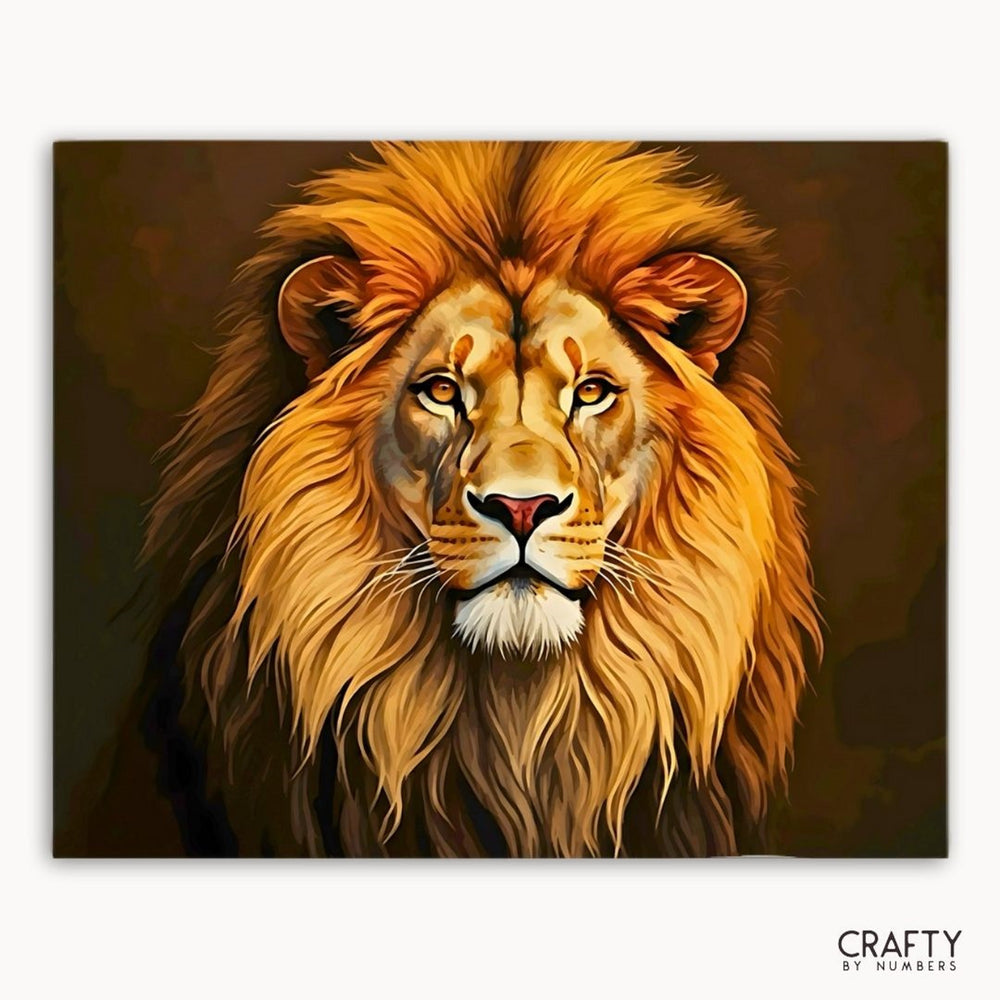 Artistic depiction of a lion's head with a 'Crafty by Numbers' logo in the corner.
