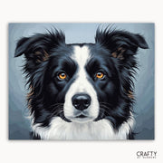 Illustration of a black and white dog with 'Crafty by Numbers' branding.