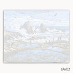Abstract art with light blue and white tones on a white background, featuring the brand 'Crafty by Numbers'.
