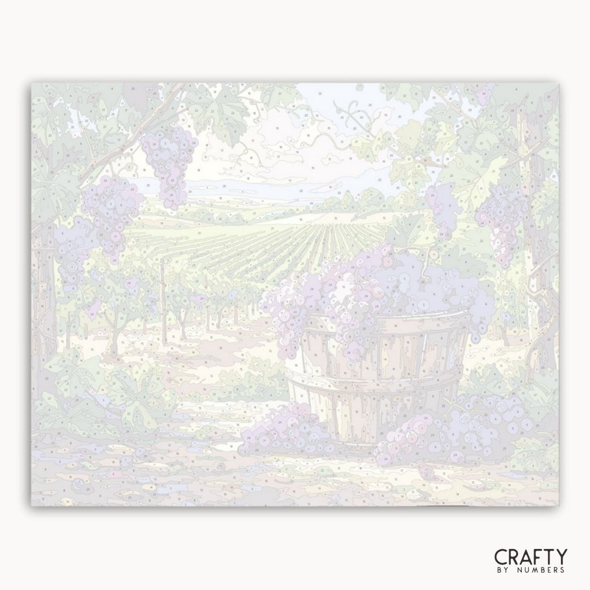 Carte irisée avec un motif scénique d'une maison et d'arbres, mettant en vedette la marque « Crafty by Numbers ».