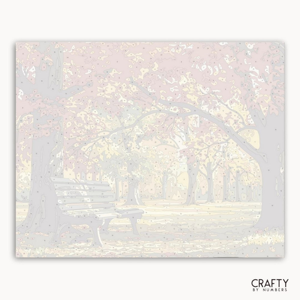 Iridescent paper with a park scene design, featuring trees and a bench, with 'Crafty by Numbers' branding.