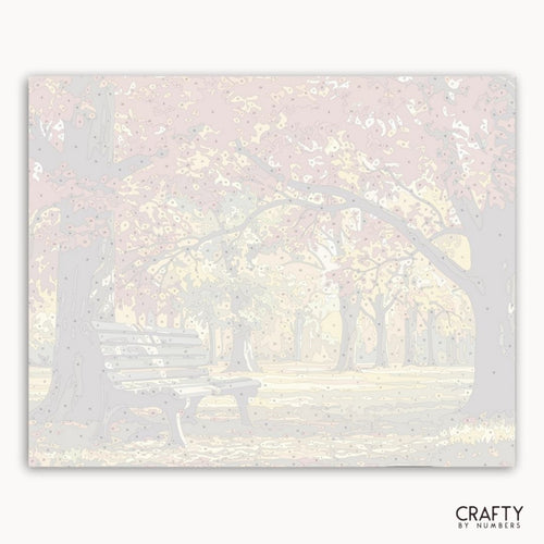 Iridescent paper with a park scene design, featuring trees and a bench, with 'Crafty by Numbers' branding.