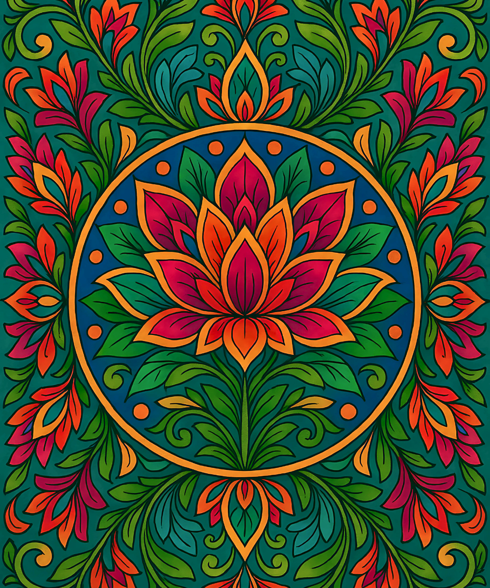Nahaufnahme der Leinenleinwand „Lotus Rise Mandala“ mit detaillierten nummerierten Abschnitten für einfaches und präzises Malen