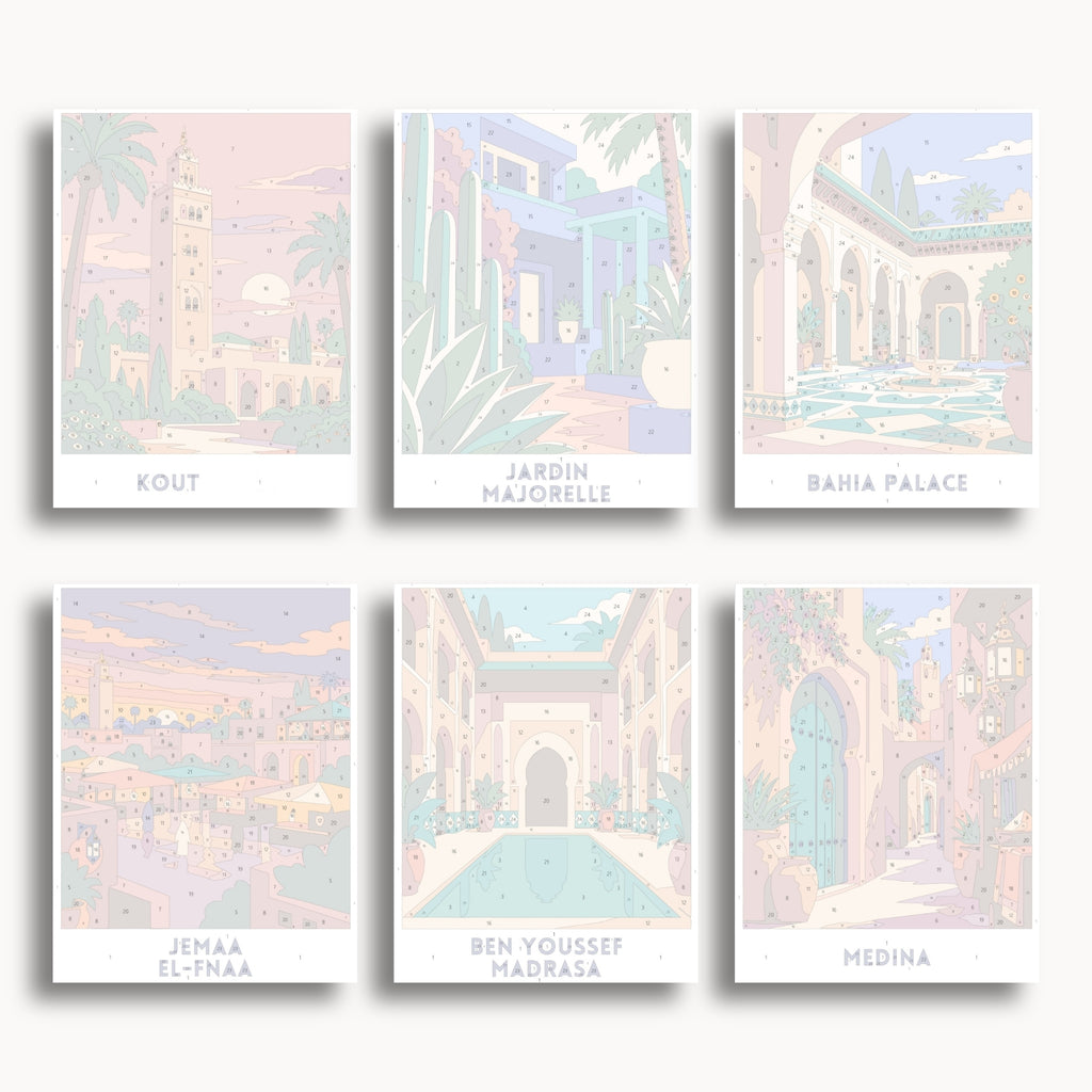 Marrakech travel poster mini paint by numbers collection
