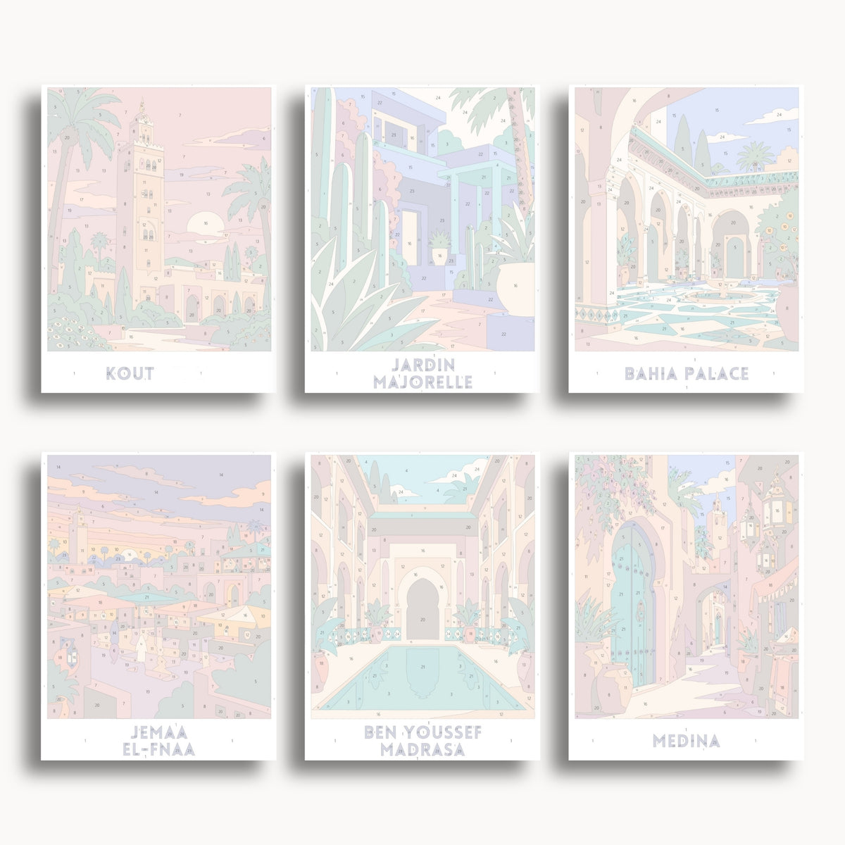 Marrakech travel poster mini paint by numbers collection