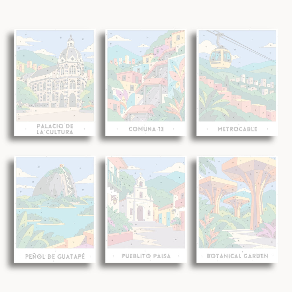 Medellín travel poster mini paint by numbers collection