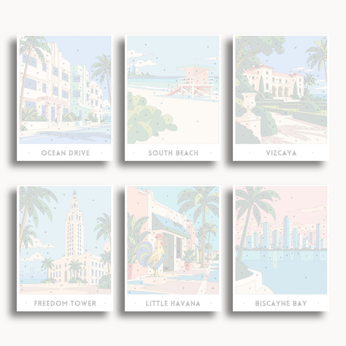 Miami travel poster mini paint by numbers collection