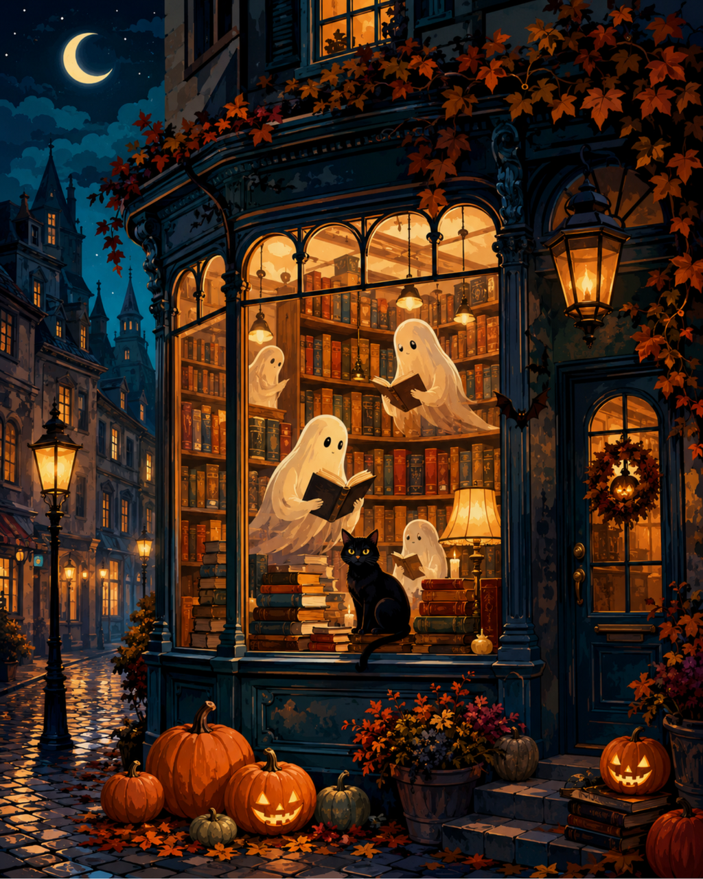 Finished Ghost Bookshop paint by numbers artwork