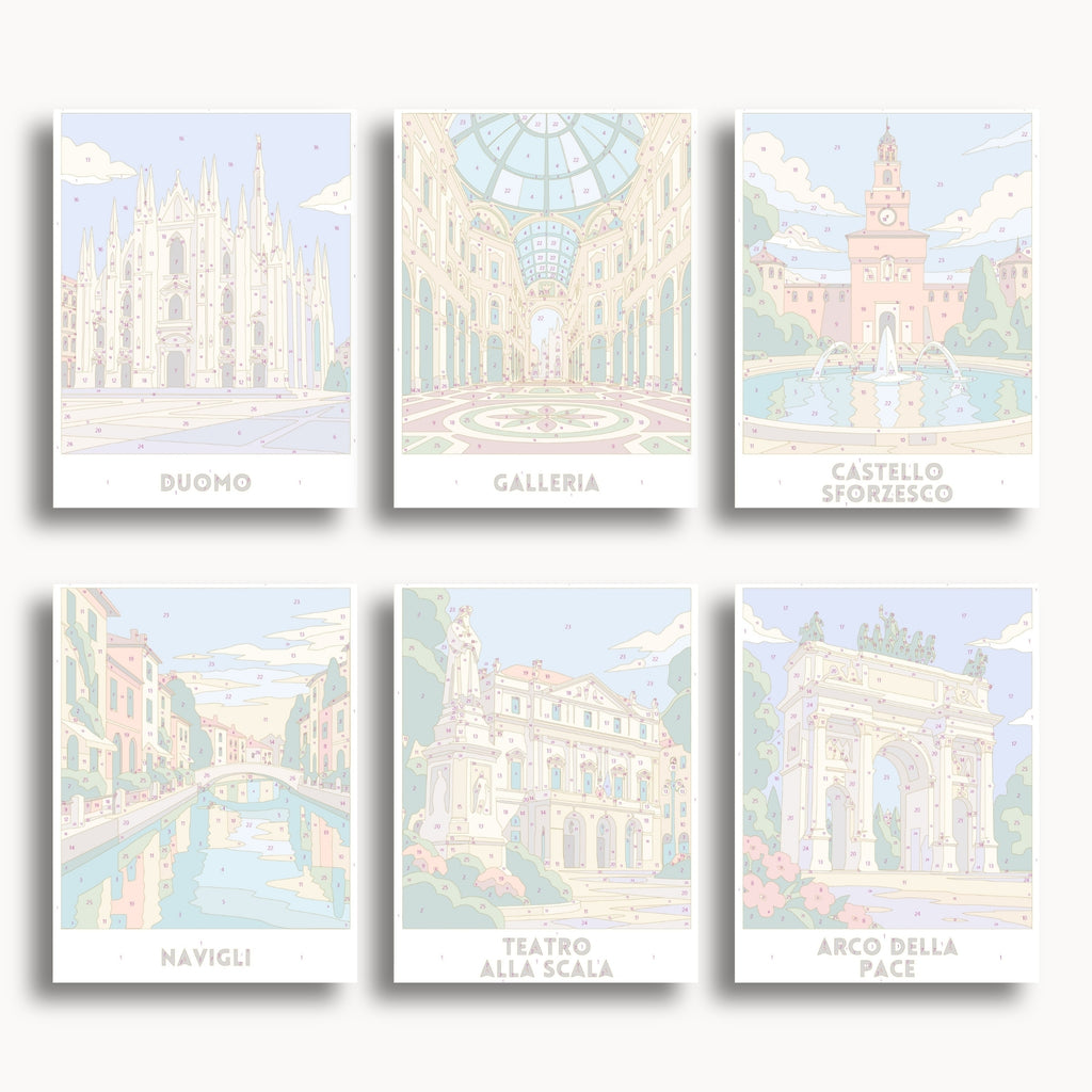 Milan travel poster mini paint by numbers collection