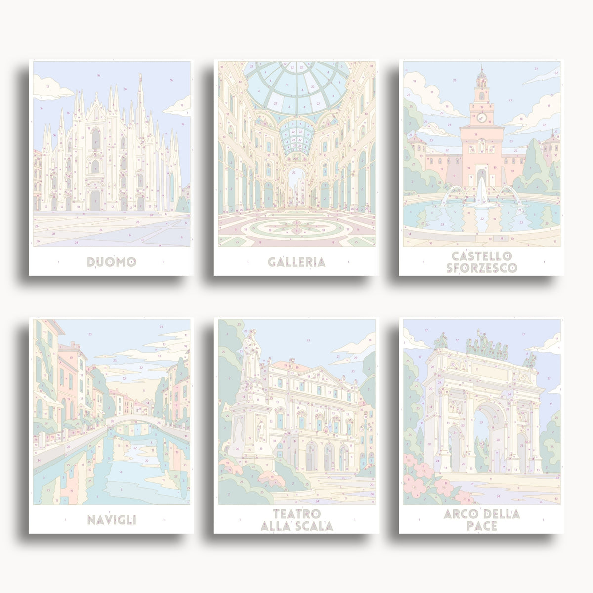 Milan travel poster mini paint by numbers collection