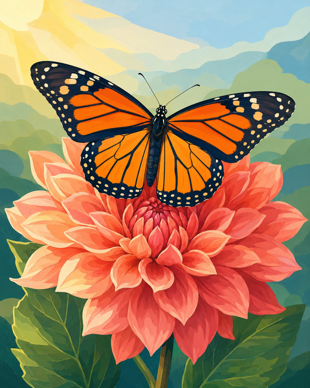 Pintura terminada de Monarch Morning por números, obra de arte