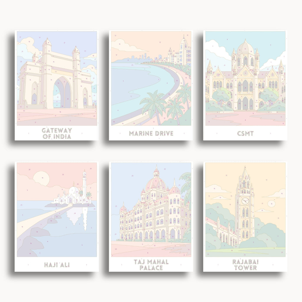 Mumbai travel poster mini paint by numbers collection