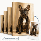 A custom paint by numbers kit, where a user can upload their own photo to create a personalized painting. The image shows a canvas with a child hugging a pet, indicating a custom painting based on a photo.