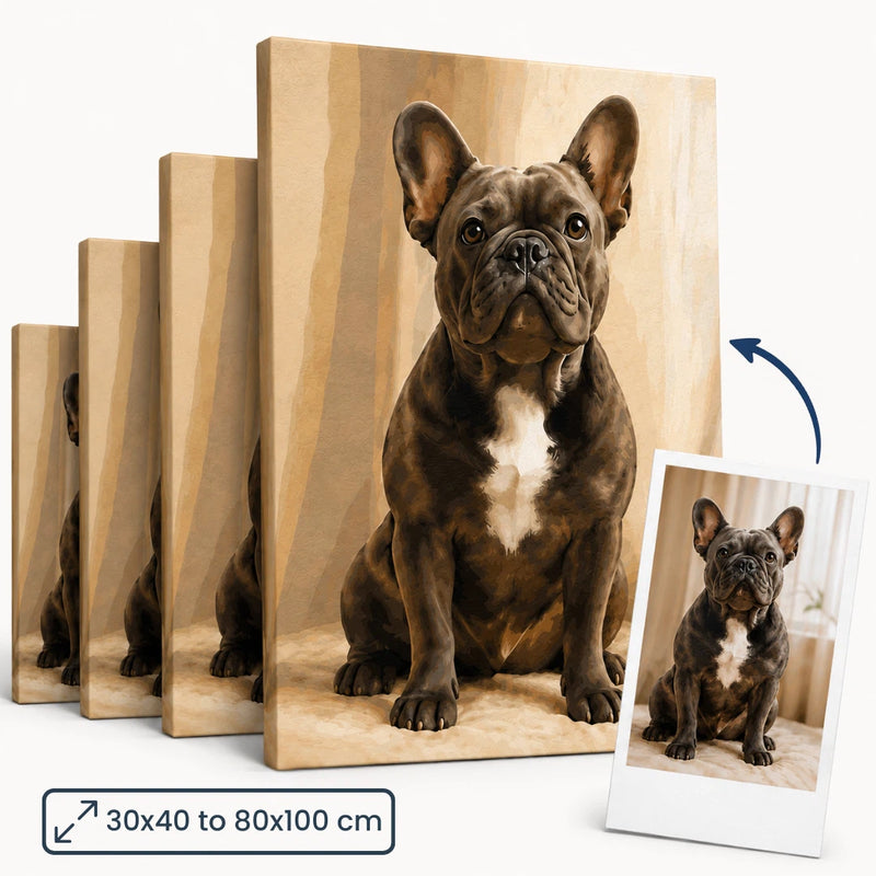 A custom paint by numbers kit, where a user can upload their own photo to create a personalized painting. The image shows a canvas with a child hugging a pet, indicating a custom painting based on a photo.