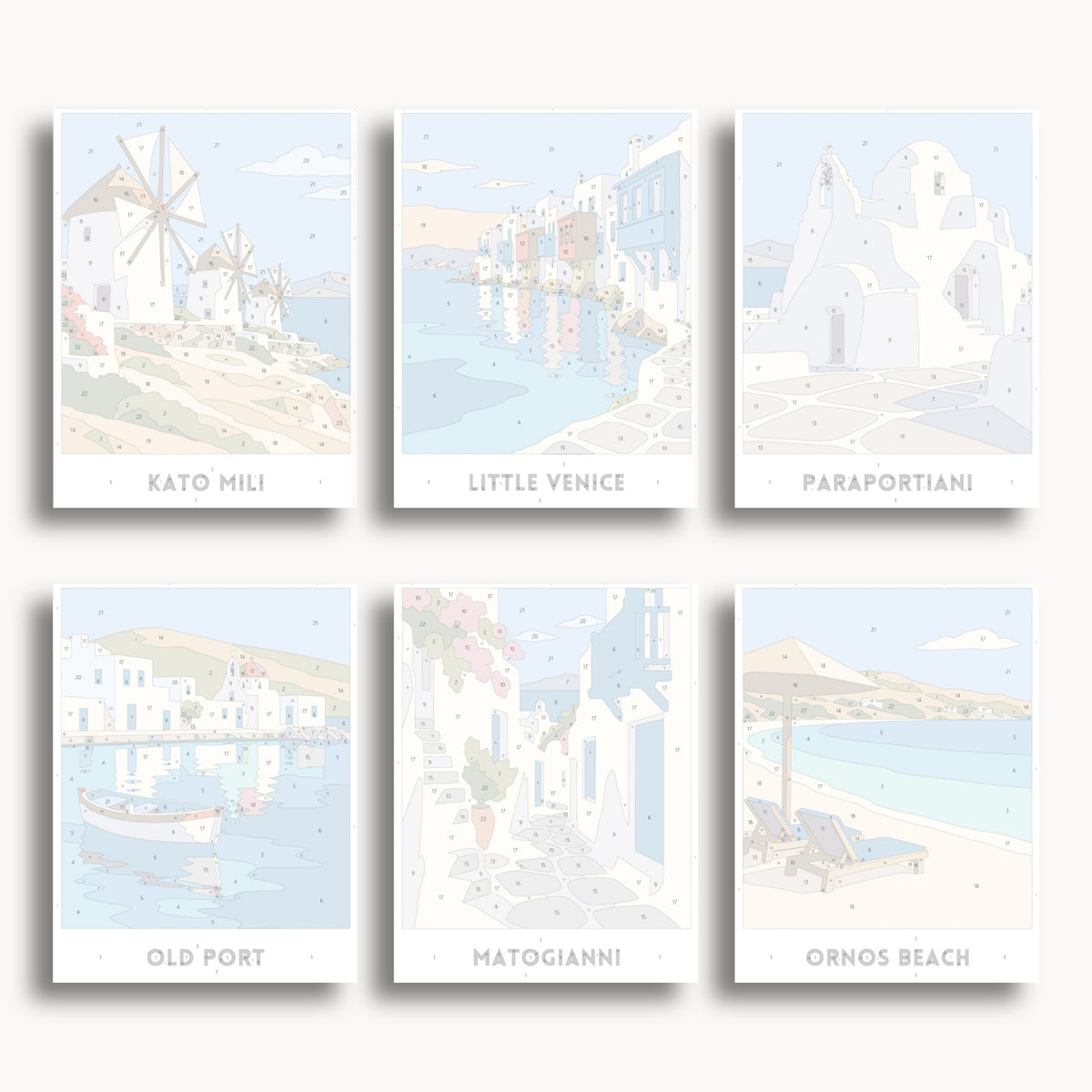 Mykonos travel poster mini paint by numbers collection