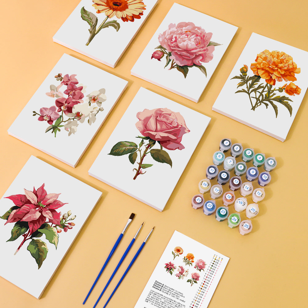 Blossom Symphony mini paint by numbers kit with floral design and small canvas