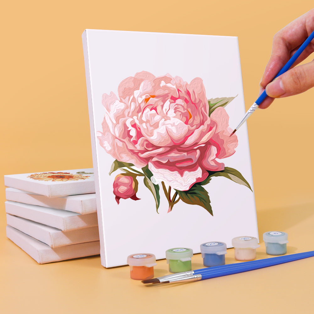 Mini canvas with detailed flower illustration ready for painting