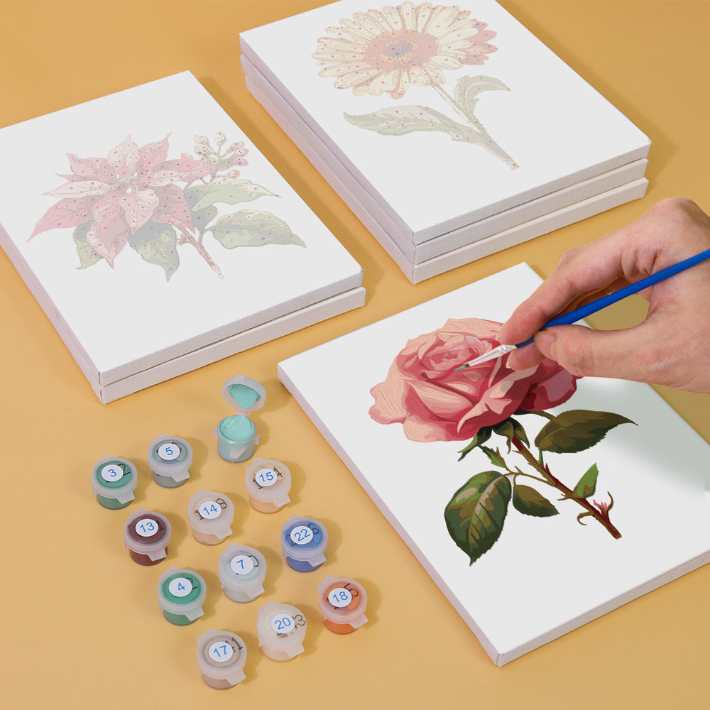 Close-up of Blossom Symphony kit with numbered sections and paint pots