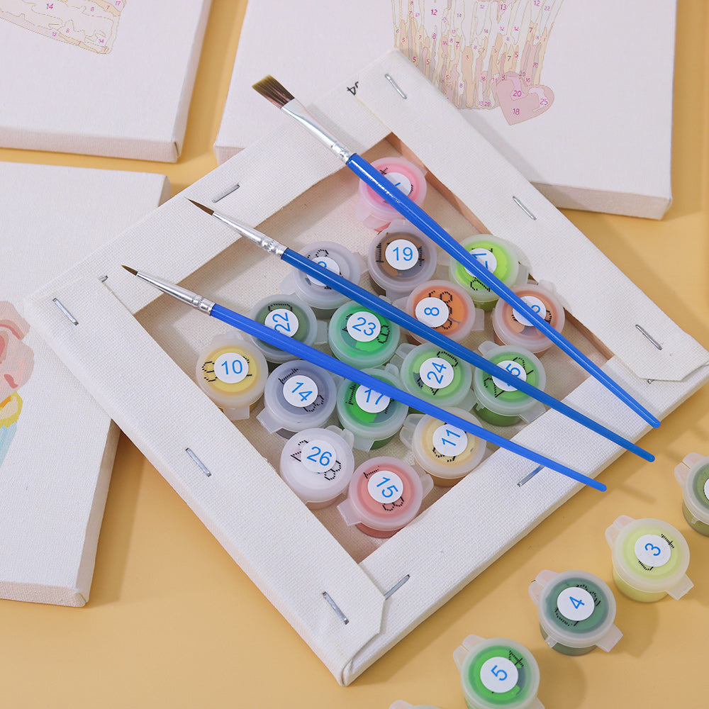 Miniature kit for painting a delicious-looking fruit tart