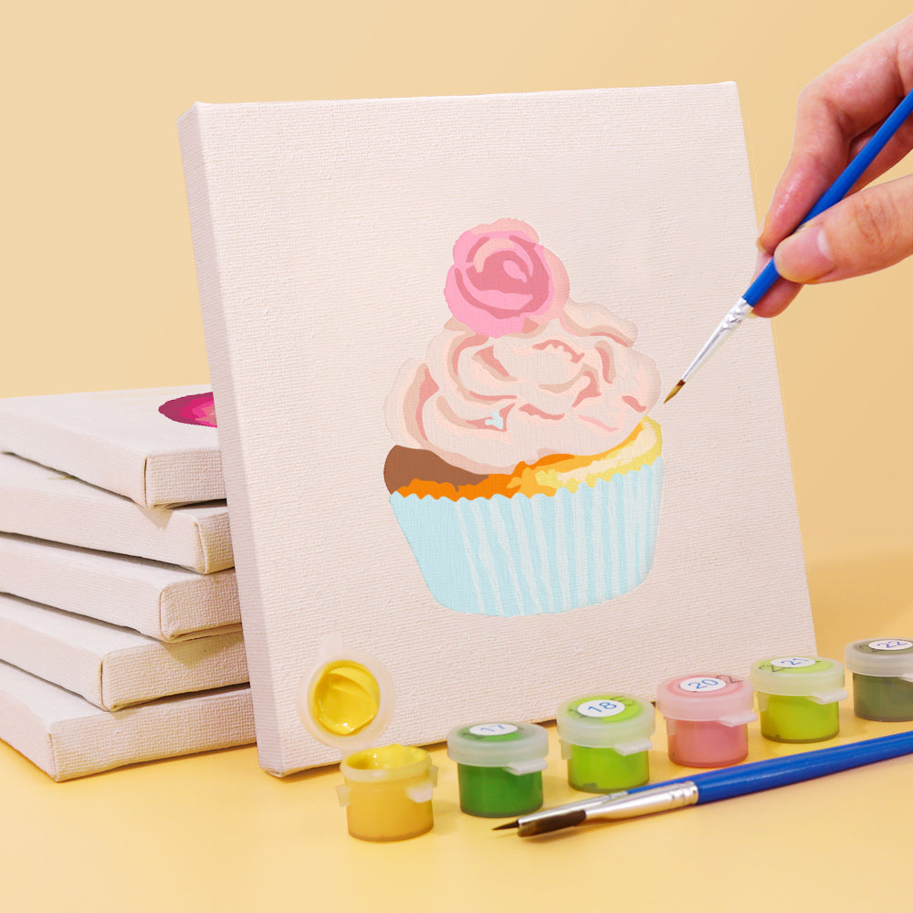 Small paint by numbers kit featuring a slice of chocolate cake