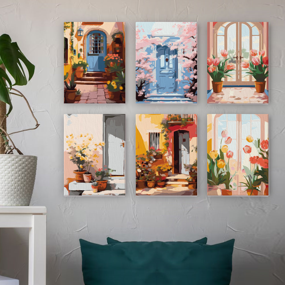 Mini canvas with a doorway framed by lush blooms