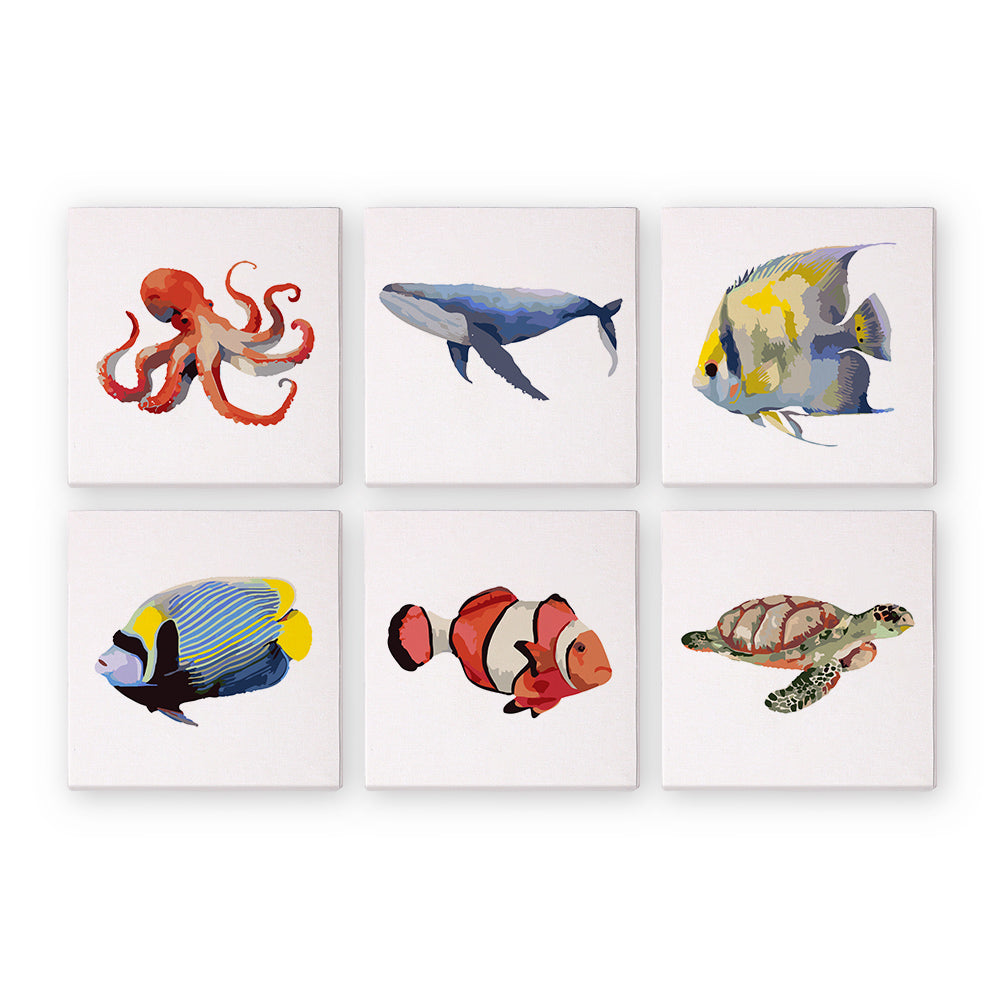 Colorful ocean scene paint by numbers kit with tropical fish