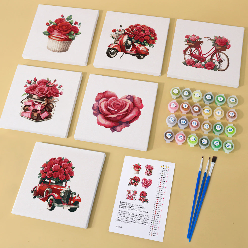 Colorful Love in Bloom Mini Paint by Numbers flowers partially painted