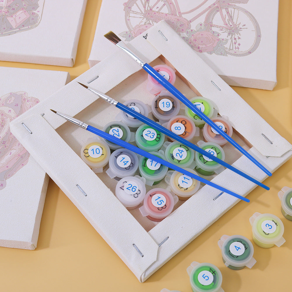 Completed Love in Bloom Mini Paint by Numbers artwork framed on wall