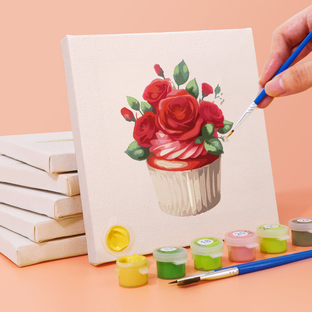 Love in Bloom Mini Paint by Numbers Kit with floral design and numbered paint sections