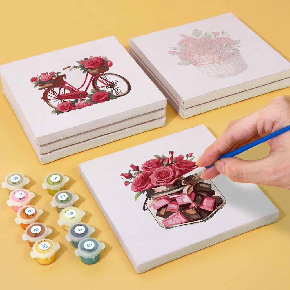 Love in Bloom Mini Paint by Numbers Kit with included brushes and paints